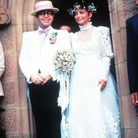Renate Blauel and Elton John wedding picture.
